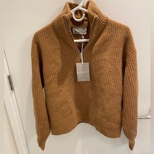 Everlane Felted Merino half zip, deep camel, size S. NWT
